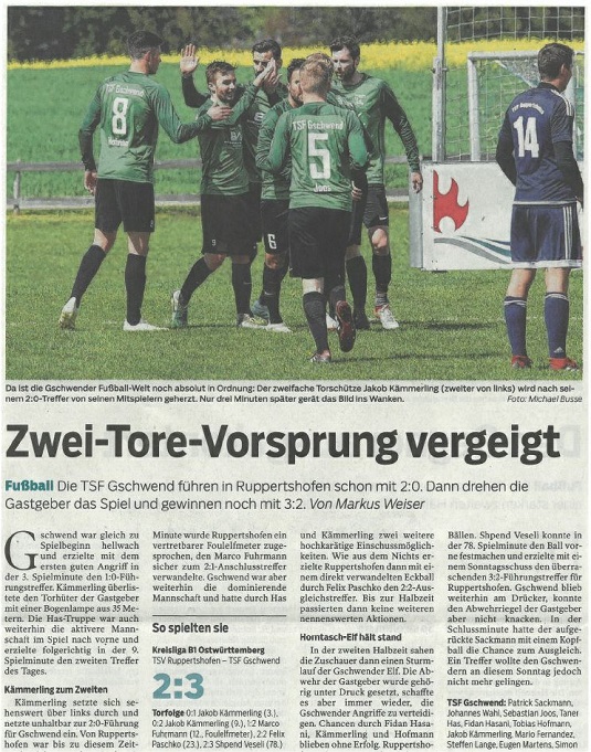 Bericht TSV Ruppertshofen - TSF 2019