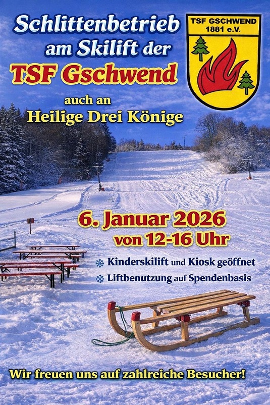 Flyer Schlittenbetrieb am 06. Januar 2026