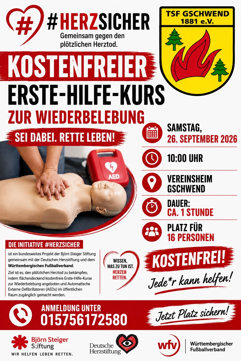 Flyer Ersthelfer Kurs mit B. Steiger Stiftung